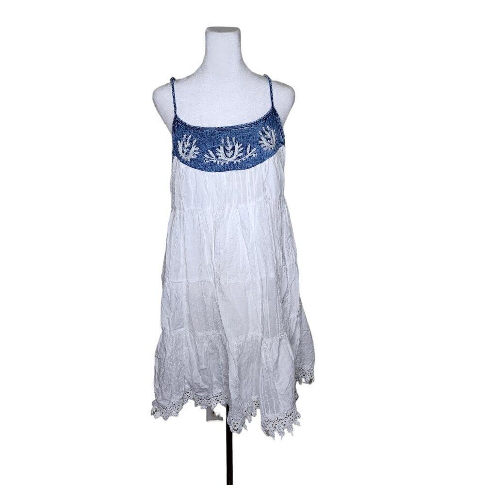 Bad Little Country Girl Tina Strappy Denim Top Dress Womens Size XL White